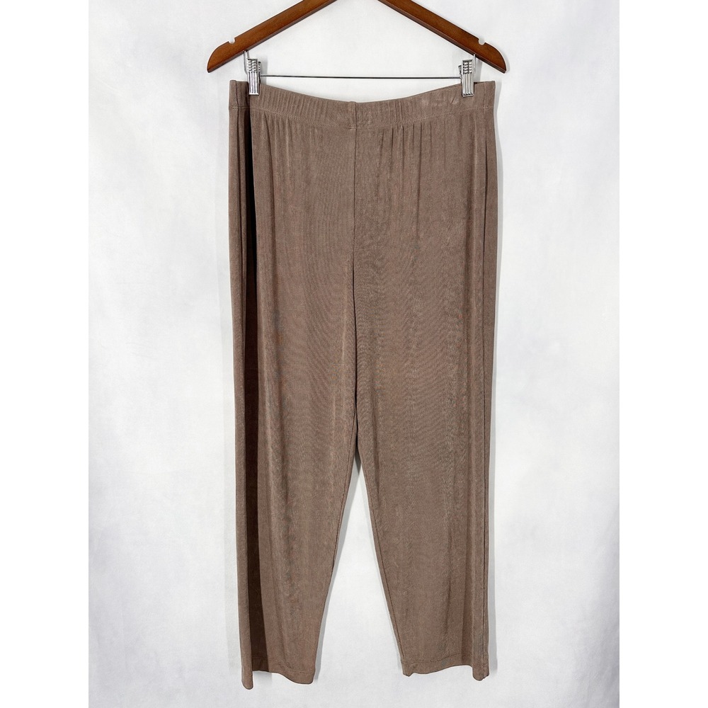 Chico's Travelers Sz 2 Taupe Brown Slinky Knit Pants Women's Size Large SHORT